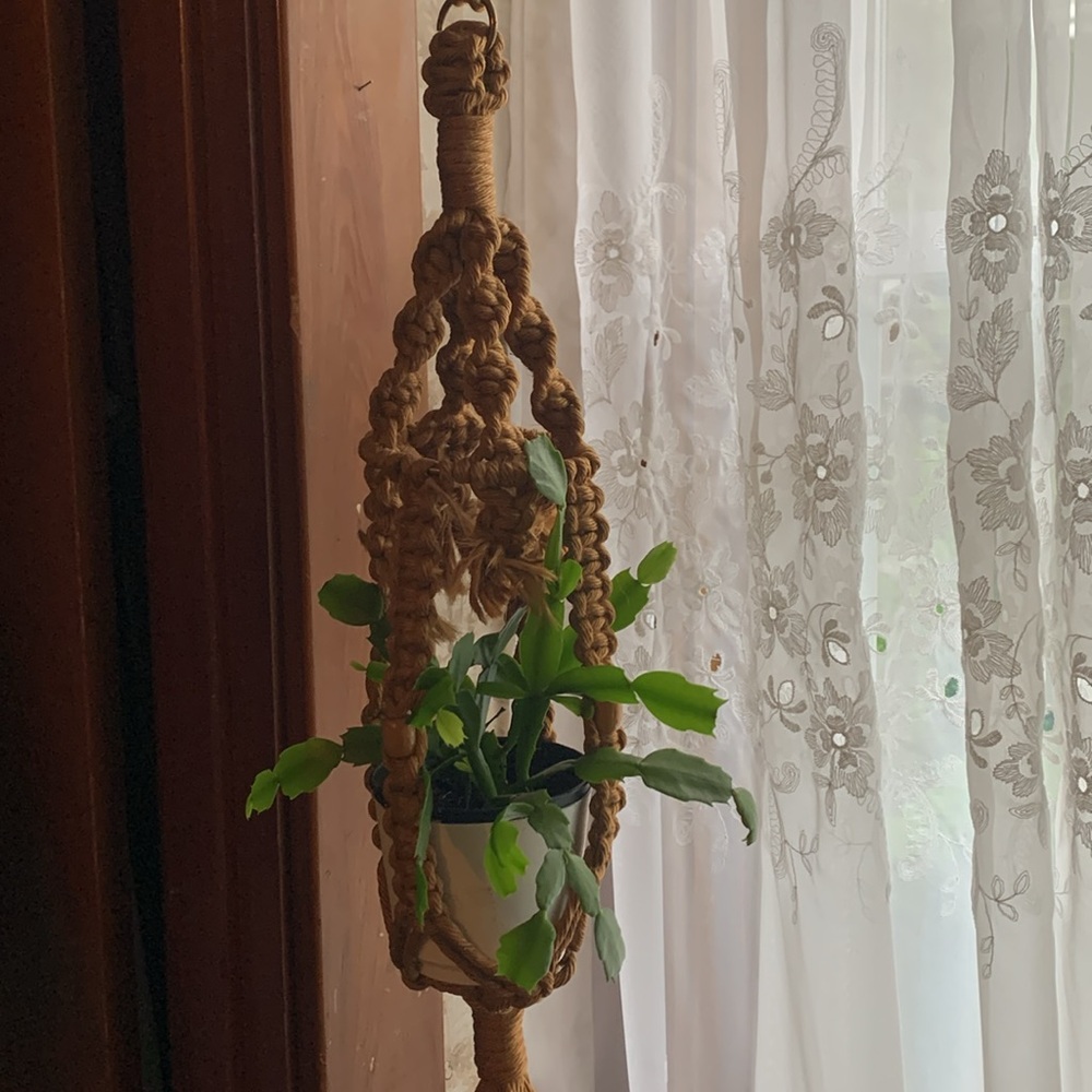 Boho Macramé Plant Holder Handmade Craft Brown Wooden Beads Porch Herb Garden - Picture 4 of 10
